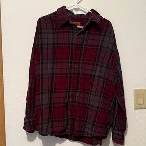 St. John's Bay Maroon and Gray Plaid Button-Down Shirt